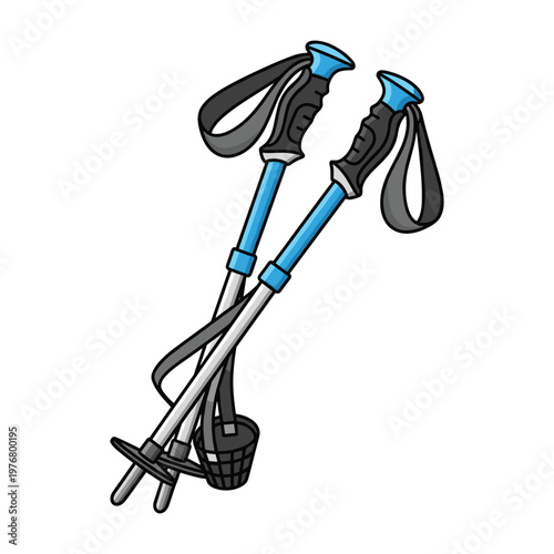 Blue Ski Poles with Straps
