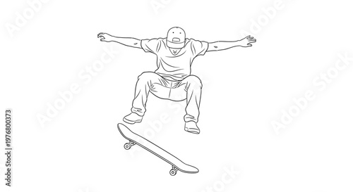 Man skateboards performing tricks on a ramp with arms outstretched in air