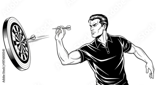 Man throws dart at target with precision and skill in a game