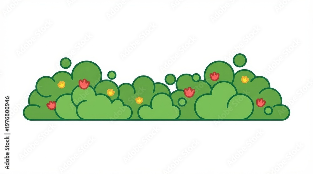 Fototapeta premium Cartoon green bush with flowers.