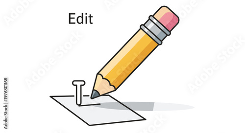 A yellow pencil with an eraser is shown poised to write on a small piece of paper, with the word "Edit" visible above.