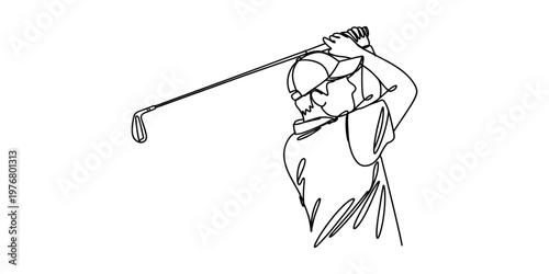 continuous one line drawing Golf, golfing, golfer, vector, illustration, line art, sport, athletic, black and white