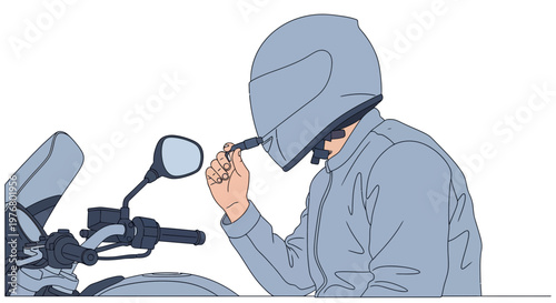 Man wearing helmet on motorcycle.