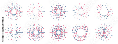 Schilderij op canvas Red and blue radial firecracker icon with geometric sunburst pattern
