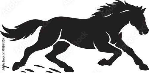 Silhouette of a majestic horse galloping with freedom and grace, embodying power and spirit in a lively, energetic motion.