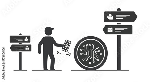 Digital currency transition and financial choice vector illustration