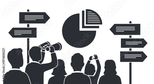 Business team analyzing market data and looking for direction