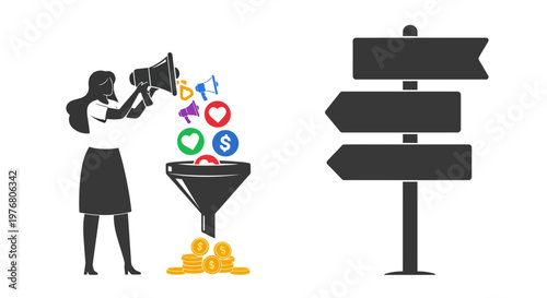 Digital Marketing Sales Funnel and Revenue Growth Vector
