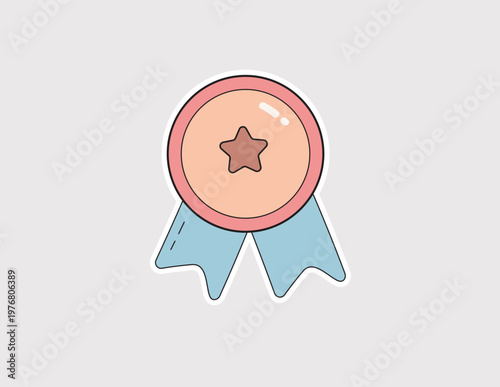 Award medal sticker with a star and blue ribbons, ideal for gamification rewards, achievement certificates, and educational success recognition