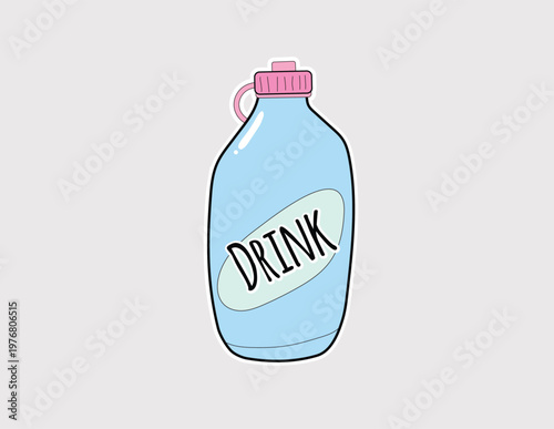 Light blue drink bottle illustration with a "Drink" label, ideal for health and wellness blogs, hydration tracking apps, and school lunchroom graphics