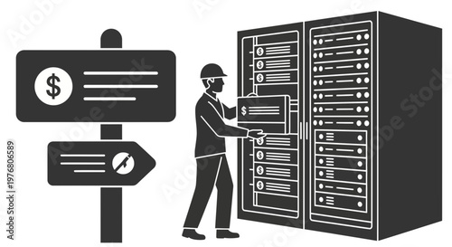 IT technician maintaining server hardware in data center facility