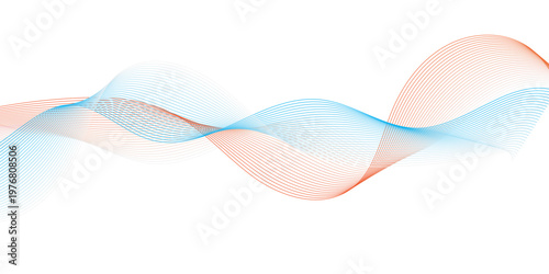 Abstract red and blue wave lines background with smooth gradient flow and modern design.