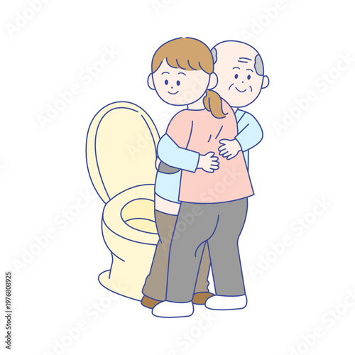 高齢者のトイレ介助を行う介護スタッフ