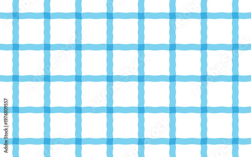 A blue checkered pattern creates a seamless textured background on white. Cottagecore paper. This illustration of a wavy grid is perfect for nautical themes, summer branding, or playful stationery.