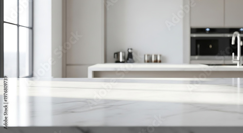 Wallpaper Mural A modern kitchen with white marble countertops and stainless steel appliances Torontodigital.ca