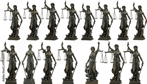 Lady Justice Statue Vector Illustration Set with Scales and Sword Legal Symbol Sculpture Collection for Law and Court Design