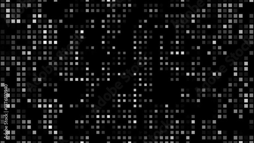 Minimalist **Monochrome Pixel Grid** Random Flashing on Black Background Loop 4K