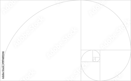 薄いグレーの黄金比の螺旋と長方形