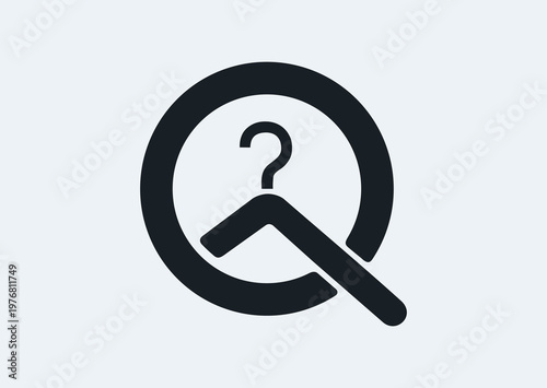 Clothes hanger as logo in the form of Q, black and white vector silhouette