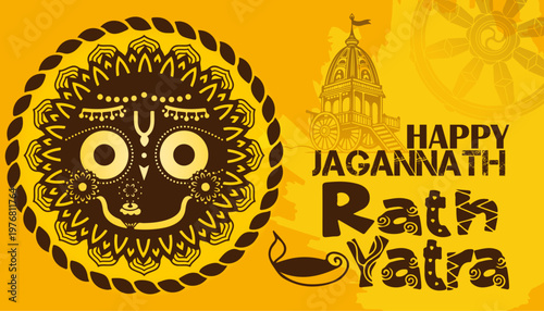 ath Yatra Greeting Card Design with Chariot Illustration and Happy Ratha Yatra Text.	