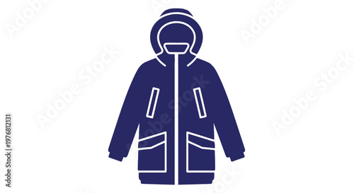 Navy Blue Hooded Jacket with White Trim.