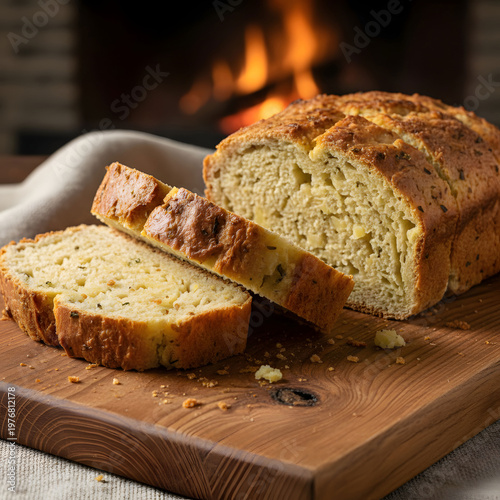 Potatoes bread sliced on wood board