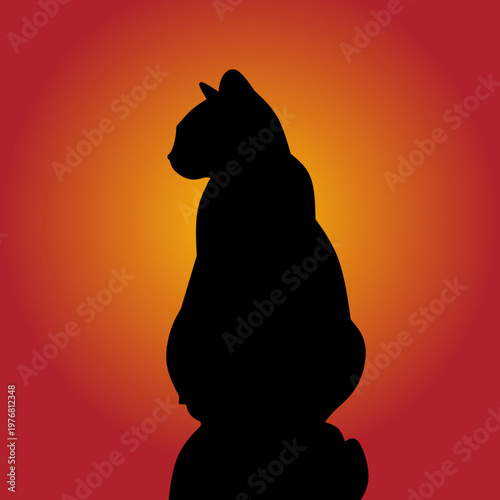 Vector silhouette of a cat at sunset