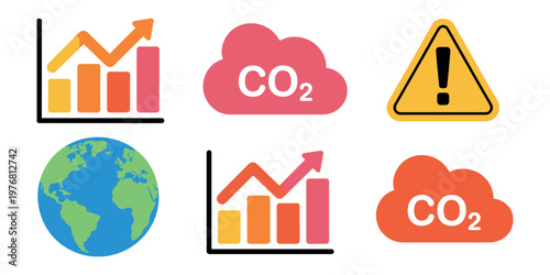 Climate change environment  icons featuring graph CO2 warning globe symbols sustainability ecology vector design