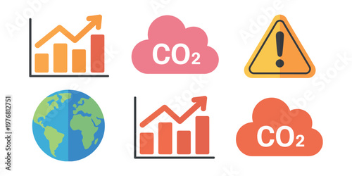 Climate change  icon set with environment graph CO2 warning globe symbols ecology sustainability vector illustration