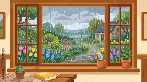 Flowers in pots on windowsill indoor.