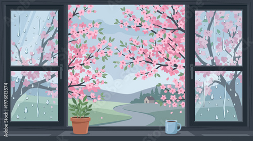 Pink Cherry Blossom Tree Potted Plant.