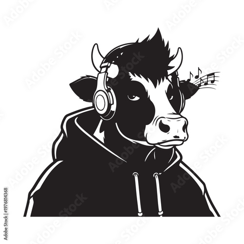 Music Bull Character Headphones Hoodie Audiophile Mascot Vector