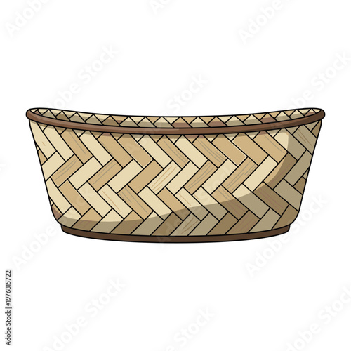 Woven Basket Illustration - Natural Fiber Container, Handmade Craft, Rustic Storage
