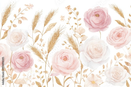 Watercolor flowers in pastel tones, on a white background