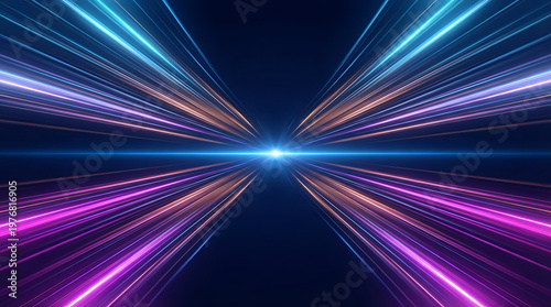Futuristic Motion Light Trails Background with Blue and Purple Speed Warp