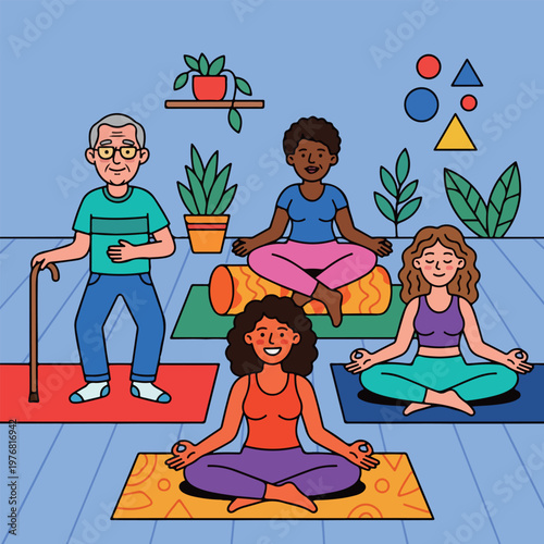 Diverse Group Practicing Yoga