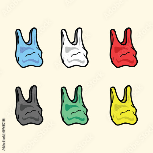 Colorful Plastic Shopping Bags Set Single Use Grocery Bag Illustration for Retail and Environment