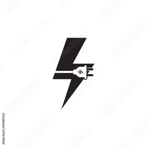 A black lightning bolt with a plug creates electricity symbol