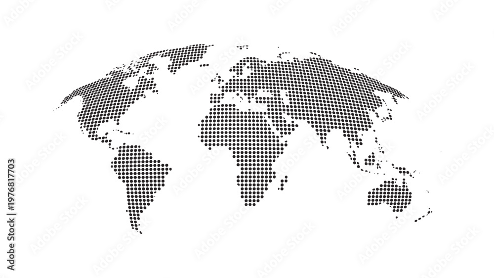 Naklejka premium Dotted World Map Halftone Style 3D Perspective Vector Illustration 