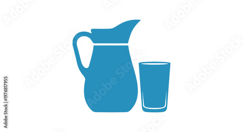 Blue Pitcher and Glass Illustration.