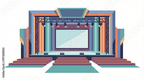 Theater Stage with Colorful Ornate Design.