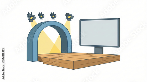 Television on wooden stage platform.