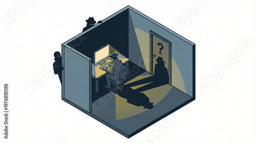 Person trapped in small cube room.