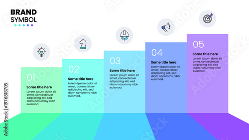 Infographic template. Staircase with 5 steps and icons