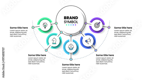 Infographic template. 5 circles with icons and line