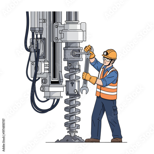 Construction worker with a drill machine during the repair and maintenance work