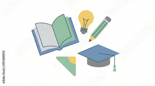 Graduation cap and education icons.