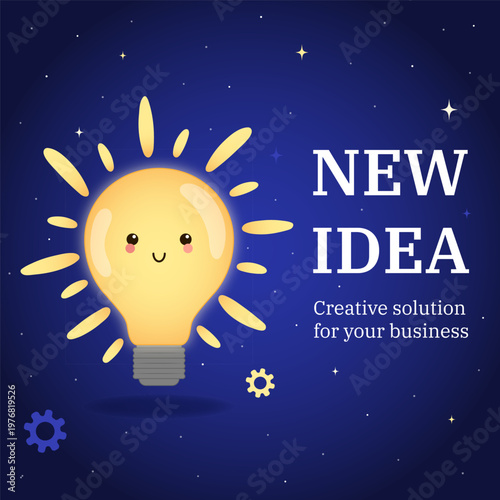 Creative Idea Banner with Light Bulb Character, Business Concept