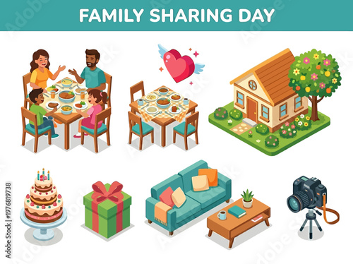 Celebrating Family Sharing Day with love, togetherness, and joy A collection of heartwarming illustrations