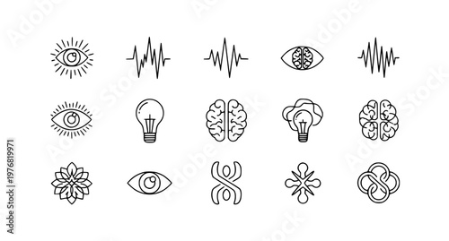 Visual thinking and brainstorming line icons set minimalist editable stroke creative design collection